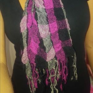 Pink black and gray plaid scarf